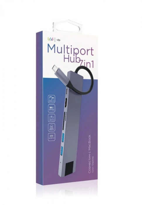 Стыковочная станция VLP USB-C Multiport Hub 7 в 1 графит