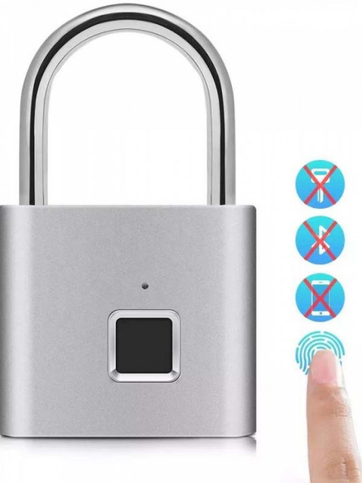 Умный замок Xiaomi Noc Loc Smart Fingerprint Padlock работающий по отпечатку пальца Серебряный