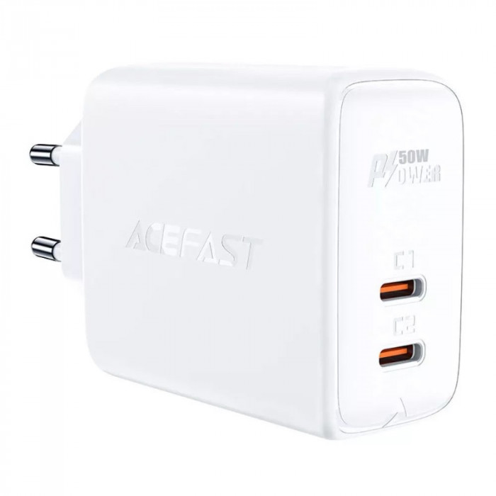 Зарядное устройство ACEFAST A29 50W GaN USB-C+USB-С Белый