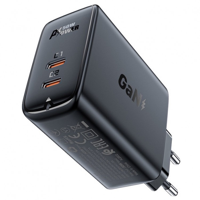 Зарядное устройство ACEFAST A29 50W GaN USB-C+USB-С Черный