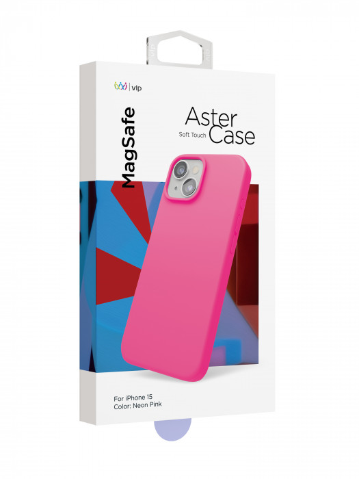 Чехол защитный VLP Aster Case с MagSafe для iPhone 15 неоновый розовый