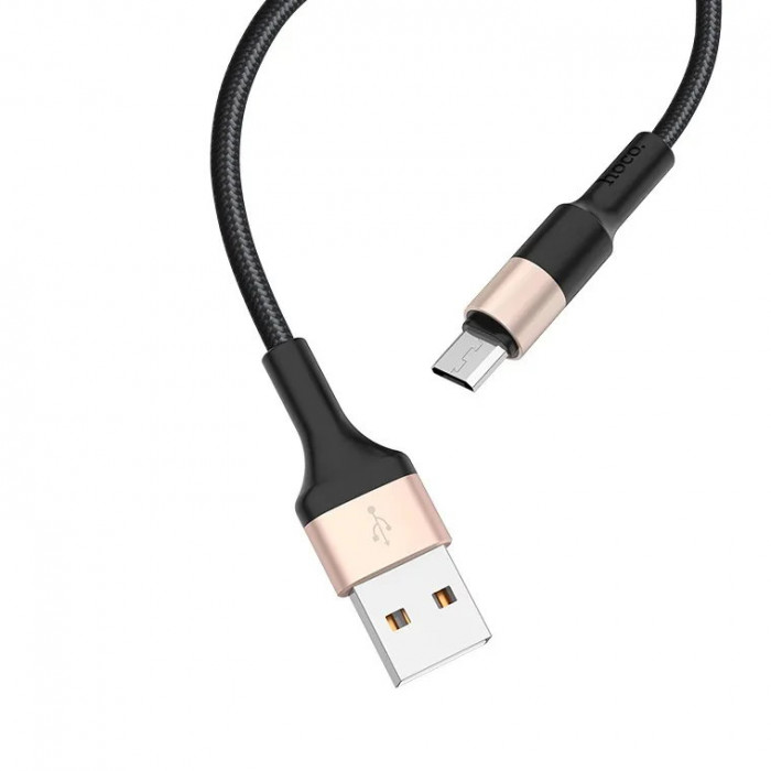 Кабель HOCO X26 Xpress USB - MicroUSB, 1м, нейлон Черный/Золотой