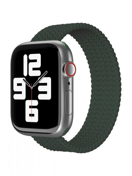 Ремешок нейлоновый плетёный VLP для Apple Watch 42/44/45 S/M темно-зелёный