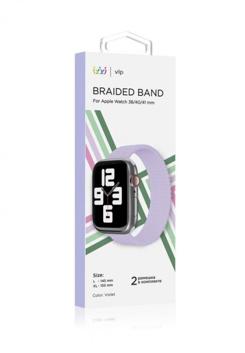 Ремешок нейлоновый плетёный VLP для Apple Watch 42/44/45 S/M фиолетовый
