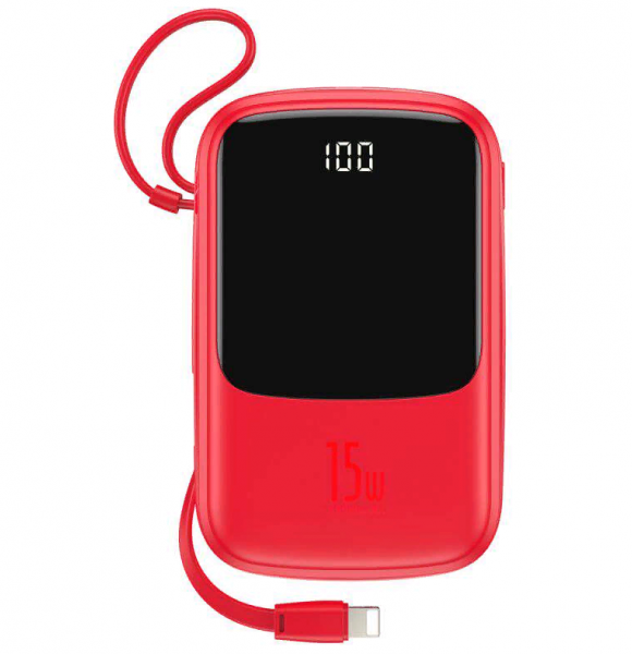 Внешний аккумулятор Baseus Q pow Digital Display 3A Power Bank 10000mAh (With IP Cable) Красный