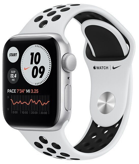 Умные часы Apple Watch SE GPS 44mm Aluminum Case with Nike Sport Band Серебристый/чистая платина/черный