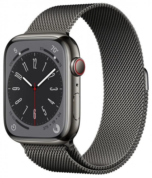 Умные часы Apple Watch Series 8 45mm Steel Case GPS + Cellular Graphite Milanese Loop Черный