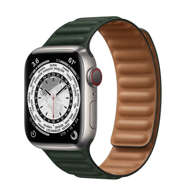 Ремешок для Apple Watch 42/44/45/49мм Green Leather Link Small