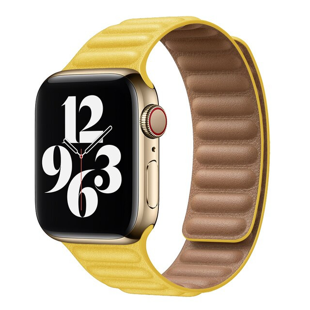 Ремешок для Apple Watch 42/44/45/49мм Yellow Leather Link Small