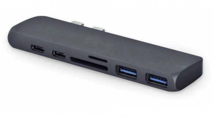 Стыковочная станция Gurdini для Macbook USB-C to 2*PD/HDMI/2*USB3.0/SD/TF Графит