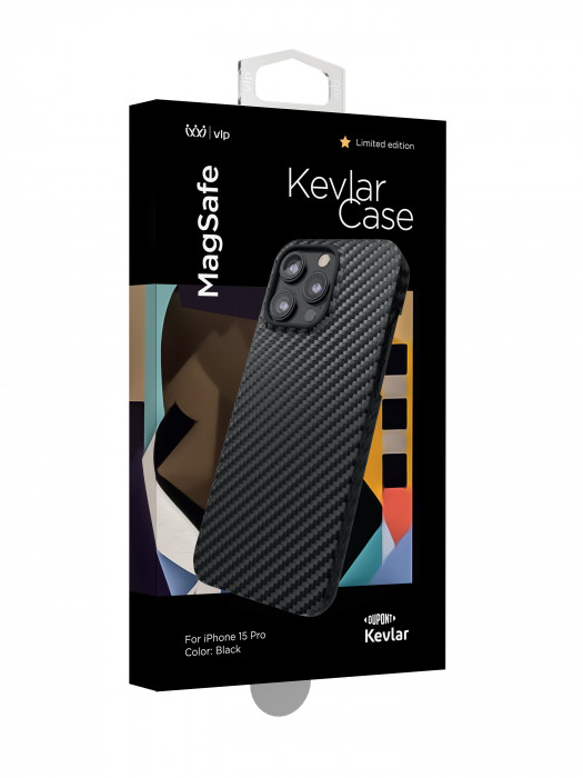 Чехол защитный VLP Kevlar Case с MagSafe для iPhone 15 Pro черный