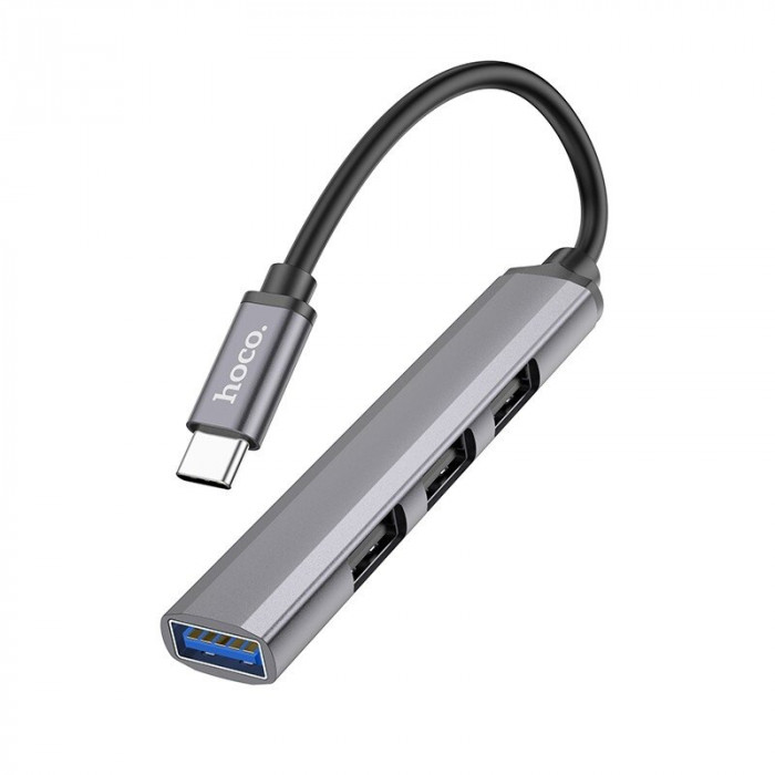 Стыковочная станция HOCO HB26 3 USB 2.0, 1 USB 3.0, кабель Type-C, Серый